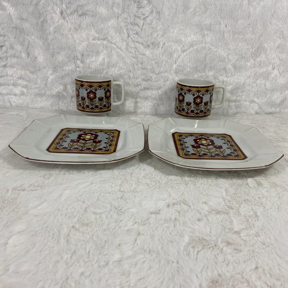 Vintage 2 sets Small Plate Teacup Retro Floral 70's - Picture 6 of 8